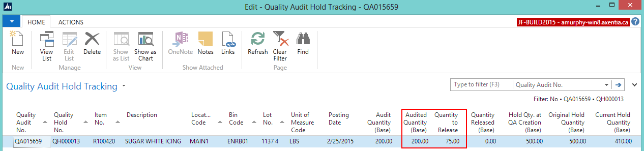 Quality Audit Hold Tracking