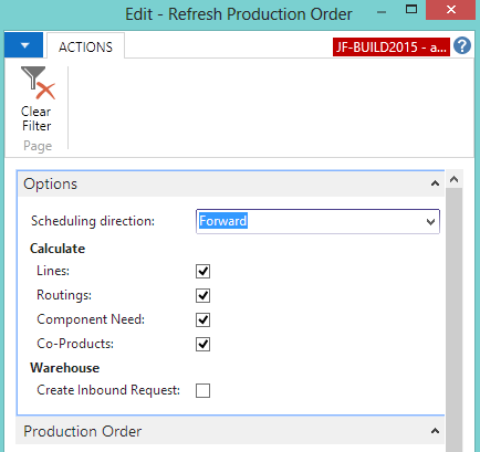 Refresh Production Order